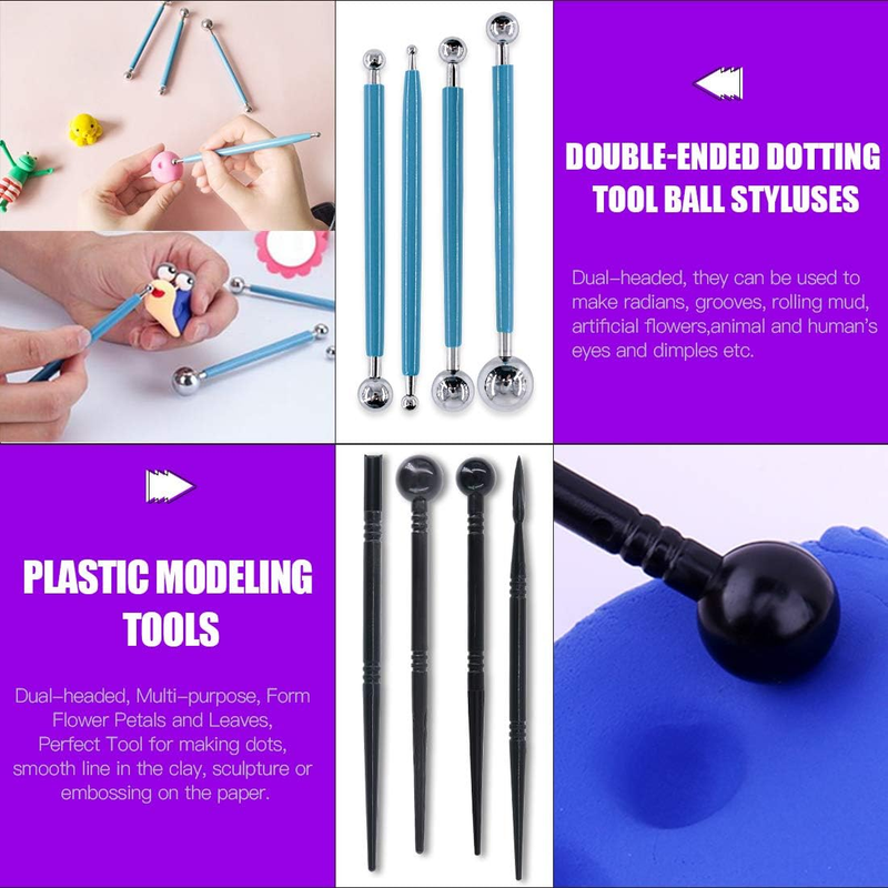 30Pcs Modeling Clay Sculpting Tools Kits, Ball Stylus Tool Handle Double-Sided S