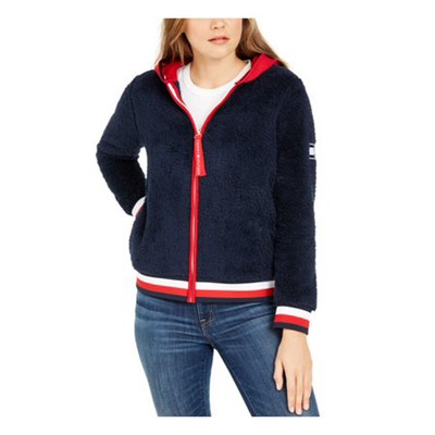Толстовка Tommy Hilfiger Темно-синего цвета с капюшоном и длинными рукавами на молнии, Размер топа, Темно-синий, X-Large