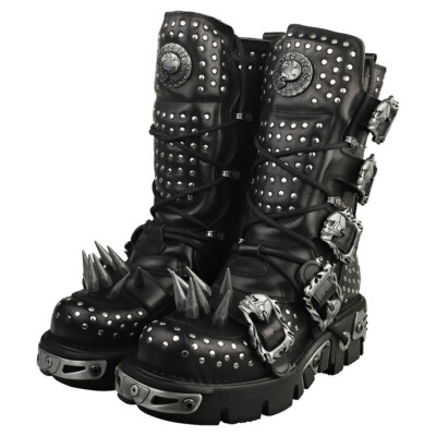 Pre-owned New Rock Rock Boot Metallic M-1535-s1 Unisex Platform Boots In Black Silver - 9.5 Us In Gray