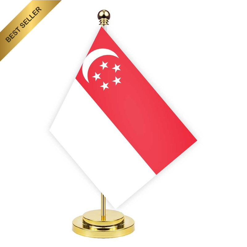 Singapore Desk Flag,12 Inch Tall Small Singaporian Indoor Banner,Tiny Printing D