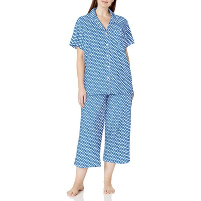 

Укороченный пижамный комплект с короткими рукавами Karen Neuburger, Py Geo/Cobalt Blue, PXL