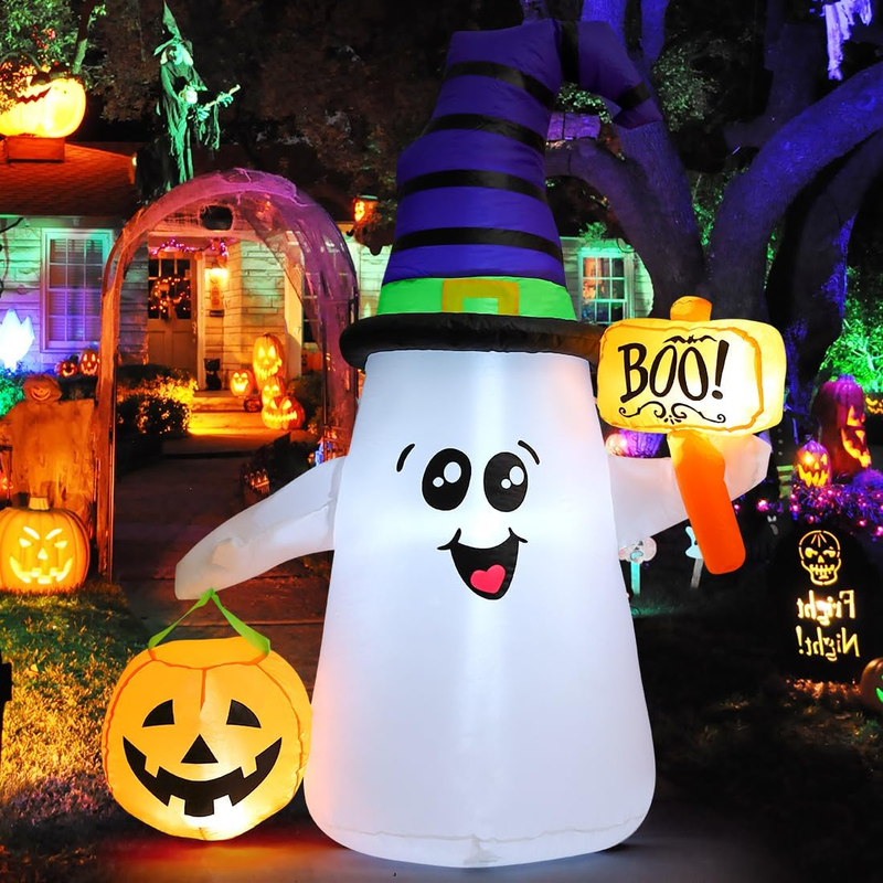 5FT Halloween Inflatable Ghost Wizard Pumpkin LED Lighted Yard Lawn Decor