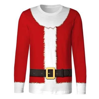 1xChristmas Men Xmas TShirt Tops Neujahr Blumendruck Langarm Rundhalsausschnitt
