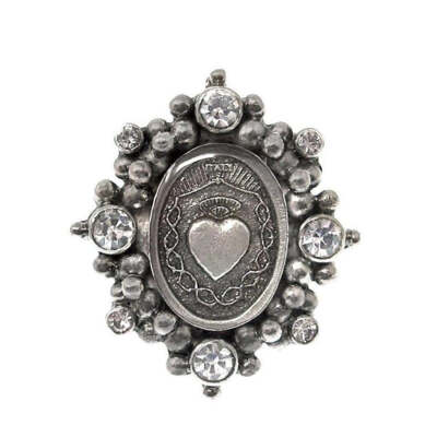 Pre-owned Virgins Saints & Angels Sacred Heart Oval Ring In Silver