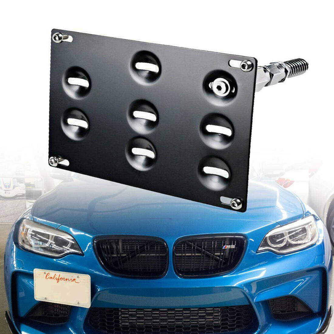 New Universal Front Bumper Tow Hook License Plate Mount Bracket Holder