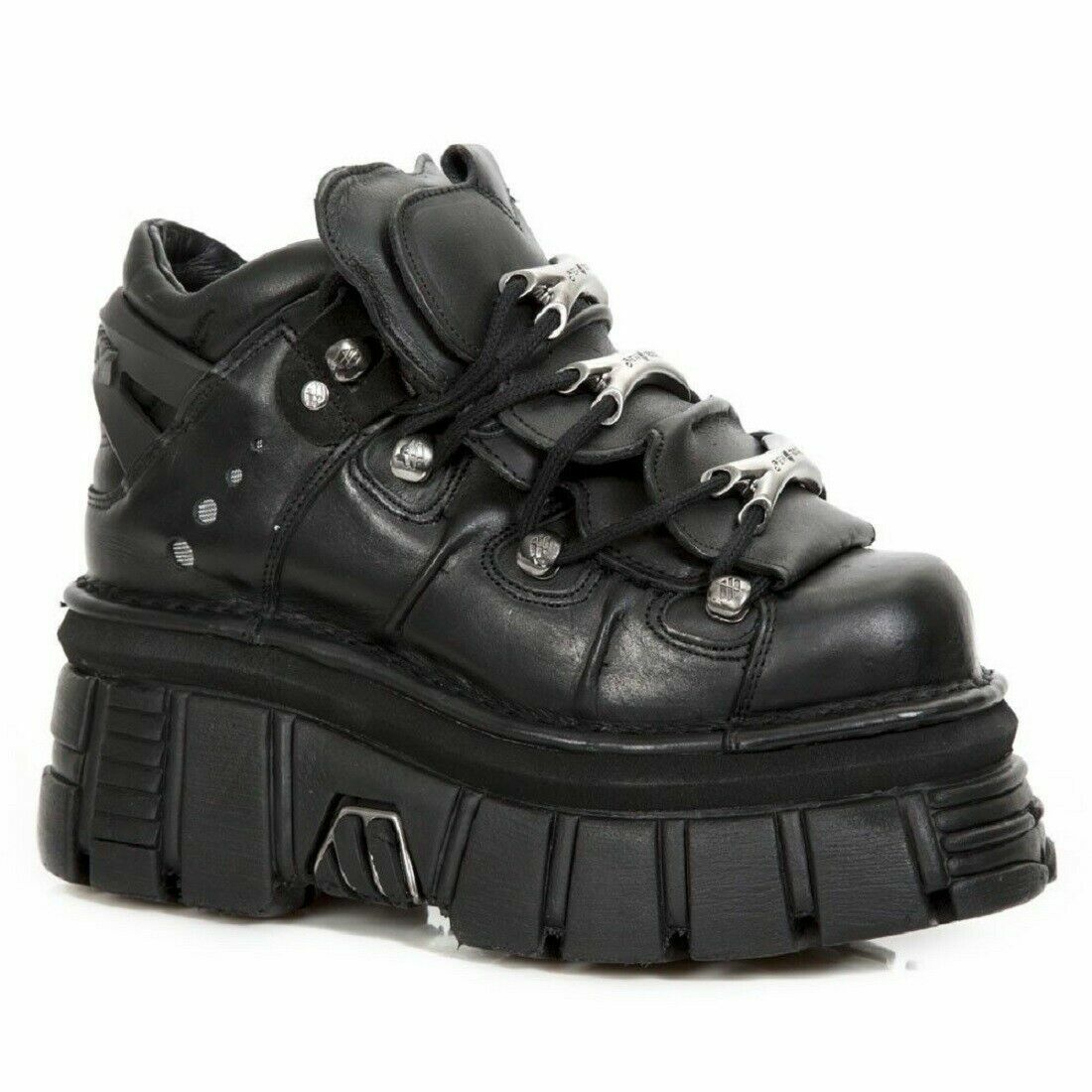 Pre-owned Rock M.106-s29 Boots Tower Shoes Metallic Black Leather Biker Gothic