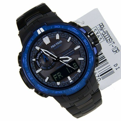 Pre-owned Casio Pro Trek Prw-6000syt-1d Triple Sensor Black Titanium Alarm Compass Watch