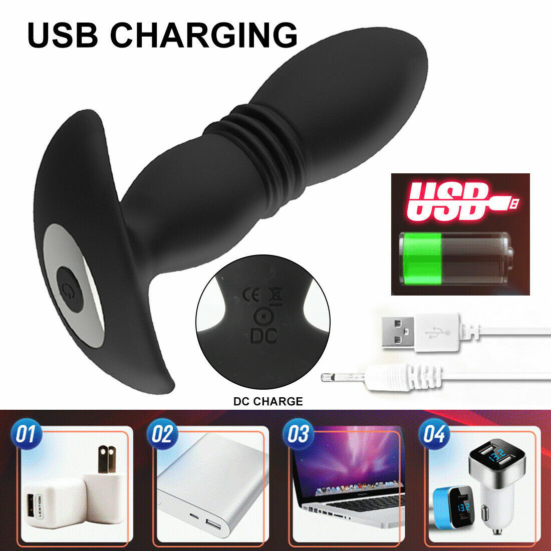 Telescopic Vibrator Anal Butt Plug Prostate Massage Thrusting Vibrating Sex Toys - Picture 5 of 11