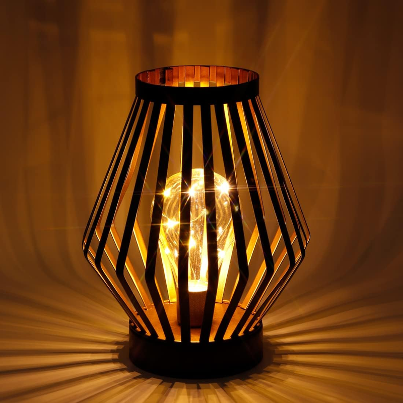 8.7Inch Tall Metal Cage LED Lantern Battery Powered Cordless Accent Light with L