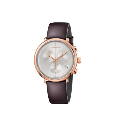 Pre-owned C.k Mens Wristwatch Ck Calvin Klein High Noon K8m276g6 Chrono Leather Brown