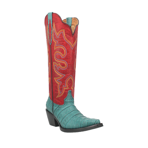 Pre-owned Dingo Ladies Matilda Turquoise & Red Leather Tall Boots Di231-bl3