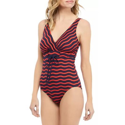 Цельный купальник Tommy Bahama Sea Swell с V-образным вырезом и искусственным запахом, Воздушный поцелуй, красный, 8