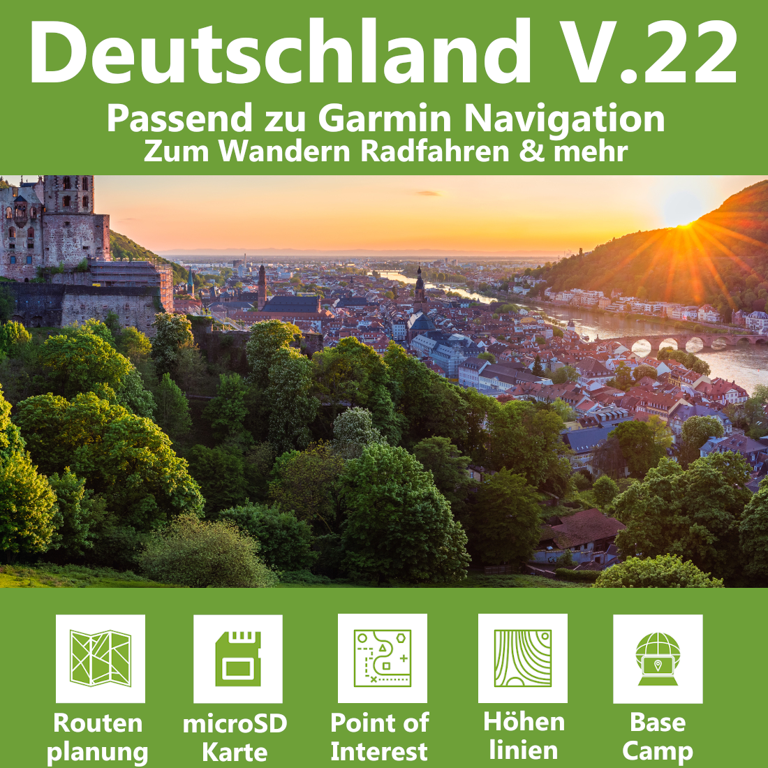 Deutschland V.22 Topo Karte für Garmin Navi - Freizeitkarte Wandern Radfahren