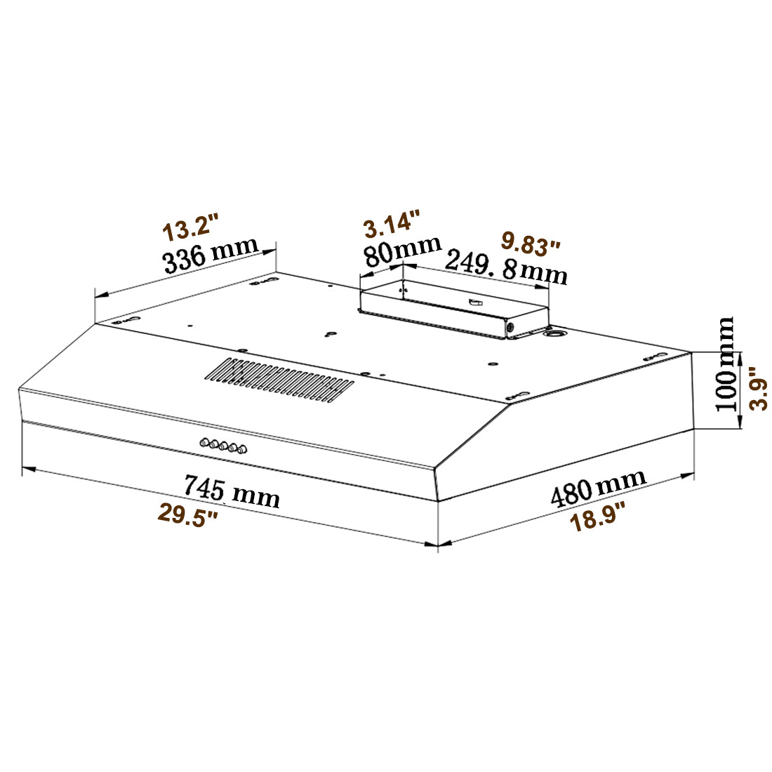 30 in Under Stainless Steel Range Hood 230CFM Ventilated