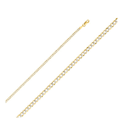 Pre-owned Wellingsale 14k Two Tone Gold Solid 2.7mm Cuban Curb Pave Chain Necklace