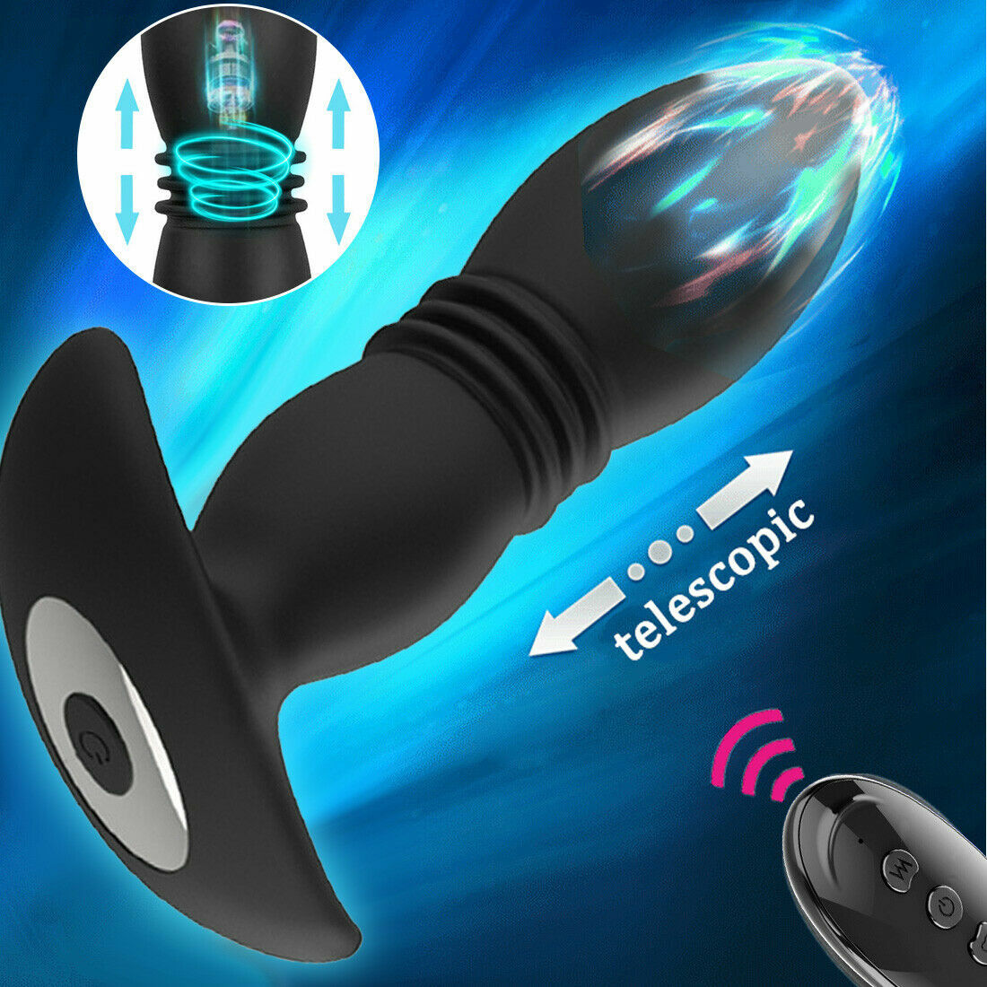 Telescopic Vibrator Anal Butt Plug Prostate Massage Thrusting Vibrating Sex Toys - Picture 3 of 11