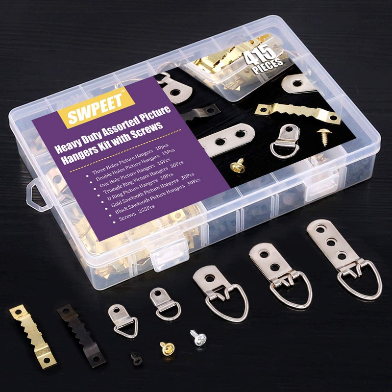 415 Pcs Heavy Duty Assorted Picture Hangers Kit with Screws, Picture Hangers Ass