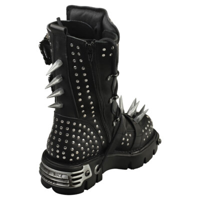 Pre-owned New Rock Rock Boot Metallic M-1535-s1 Unisex Black Silver Platform Boots - 10 Us In Gray