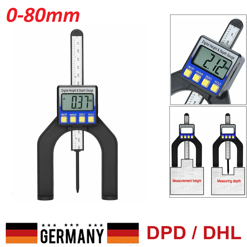0-80mm Digitales Höhenmessgerät LCD-Tiefenmesser Meßschieber für Holzbearbeitung