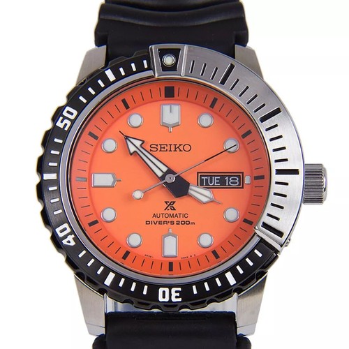 Pre-owned Seiko Prospex Srp589 Automatic Diver's 200m Watch Orange Dial Rubber Srp589k1
