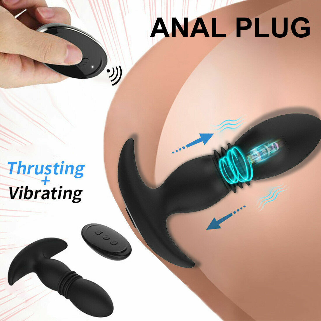 Telescopic Vibrator Anal Butt Plug Prostate Massage Thrusting Vibrating Sex Toys - Picture 2 of 11
