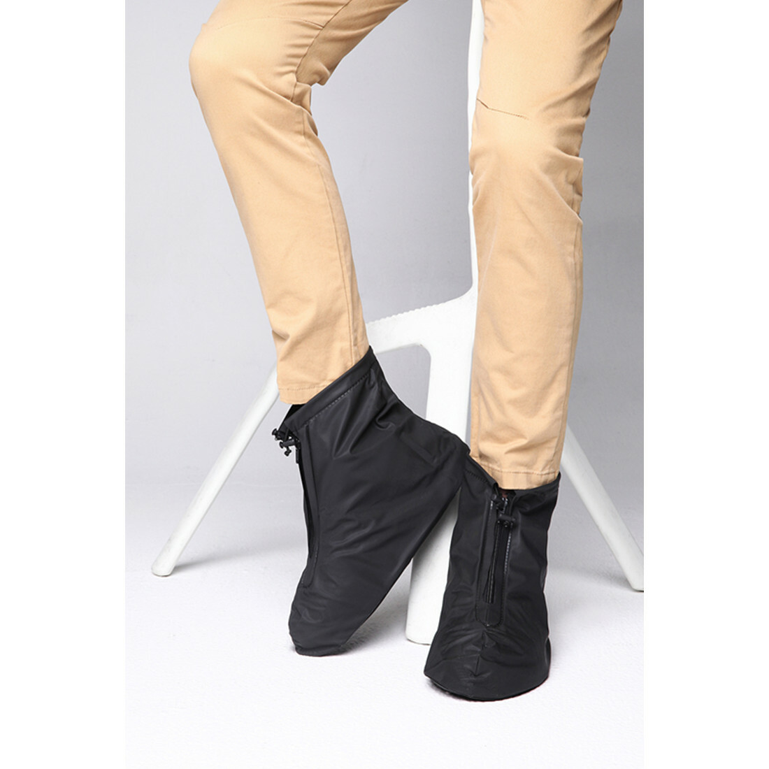 Men's Unisex Reusable Black Rain Boots Waterproof Anti-slip Rain Shoes Cover