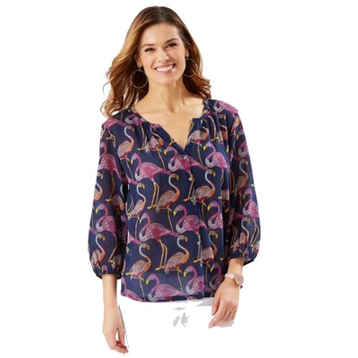 

Tommy Bahama Газовый топ с рукавом 3/4 Lets Flamingle, Island Navy, S