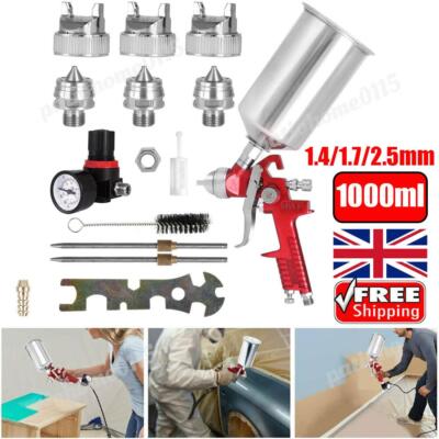 HVLP Spray Gun Kit Gravity Feed Car Primer Paint 1.4 + 1.7 + 2.5mm Nozzle 1000ML
