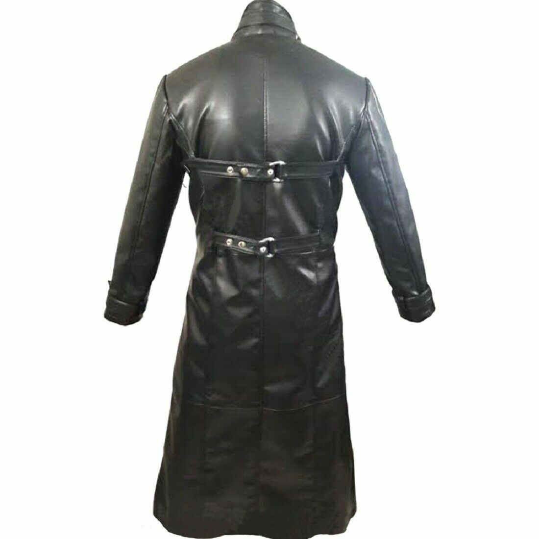 Pre-owned Bargainwoman Mens Genuine Black Leather Steampunk Goth Rave Festival Coat