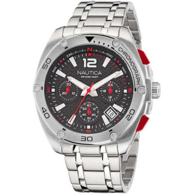 Pre-owned Nautica Mens Wristwatch  Tin Can Bay Naptcf206 Chrono Steel Black Sub 100mt