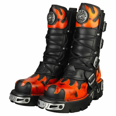 NEW ROCK ROCK METALLIC M-591-S16 UNISEX BLACK RED STIEFEL PLATTFORM - 44 EU