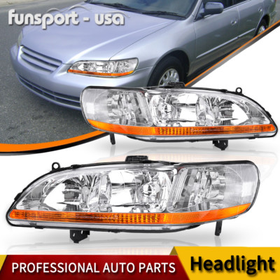 Chrome Headlights for 1998 1999 2000 2001 2002 Honda Accord Headlamps Left+Right