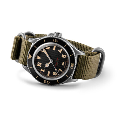 Pre-owned Undone Basecamp Cali Vintage Automatic Steel Black Fabric Green Men's Watch