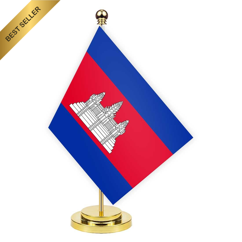 Cambodia Desk Flag,12 Inch Tall Small Cambodian Indoor Banner,Tiny Printing Deco