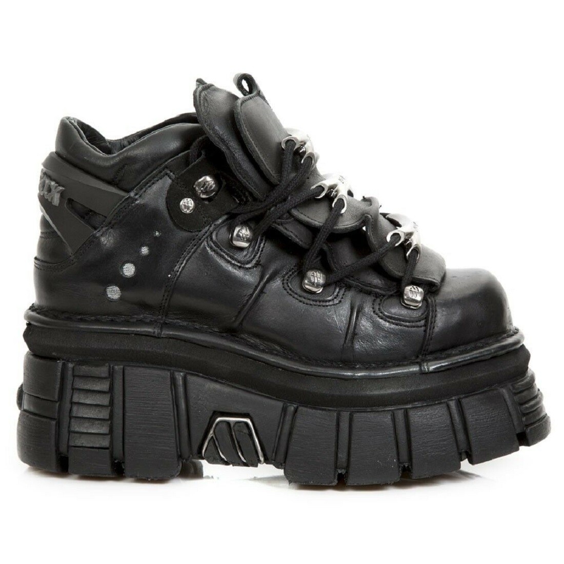 Pre-owned New Rock Rock M.106-s29 Tower Shoes Metallic Black Leather ...