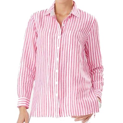 Льняная туника Tommy Bahama Coastalina Cabana в полоску, розовая оборка, Маленький размер