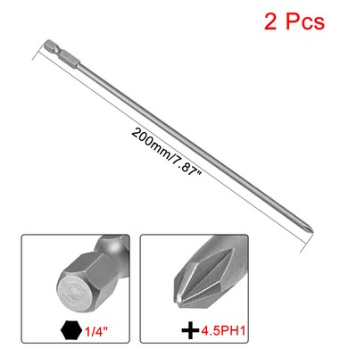 1/4'' Hex Shank 200mm Extra Long Phillips Cross Head Magnetic S2 Screwdriver Bits