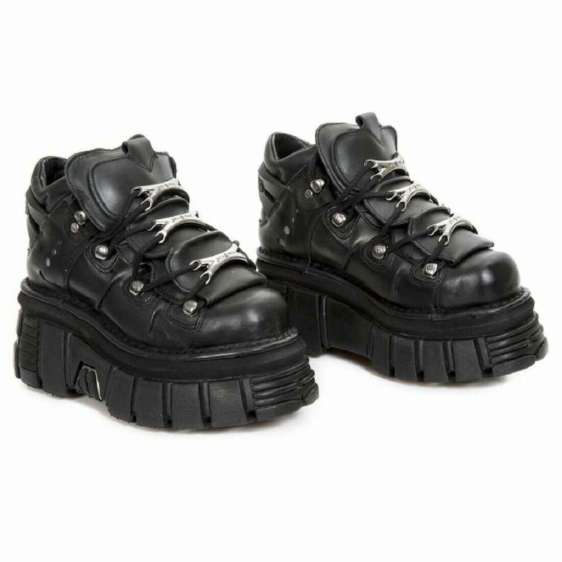 Pre-owned Rock M.106-s29 Boots Tower Shoes Metallic Black Leather Biker Gothic