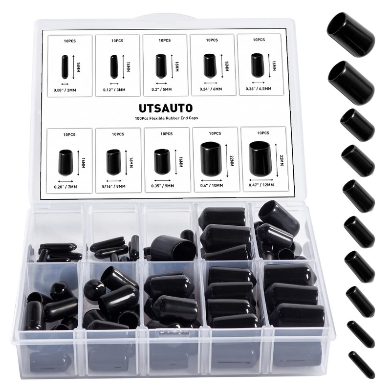 100Pcs Flexible Rubber End Caps 10 Most Popular Size Round Screw Thread Protecto