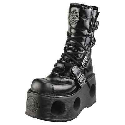 NEW ROCK ROCK PATENT SPRING NEPTUNO UNISEX BLACK PLATFORM BOOTS