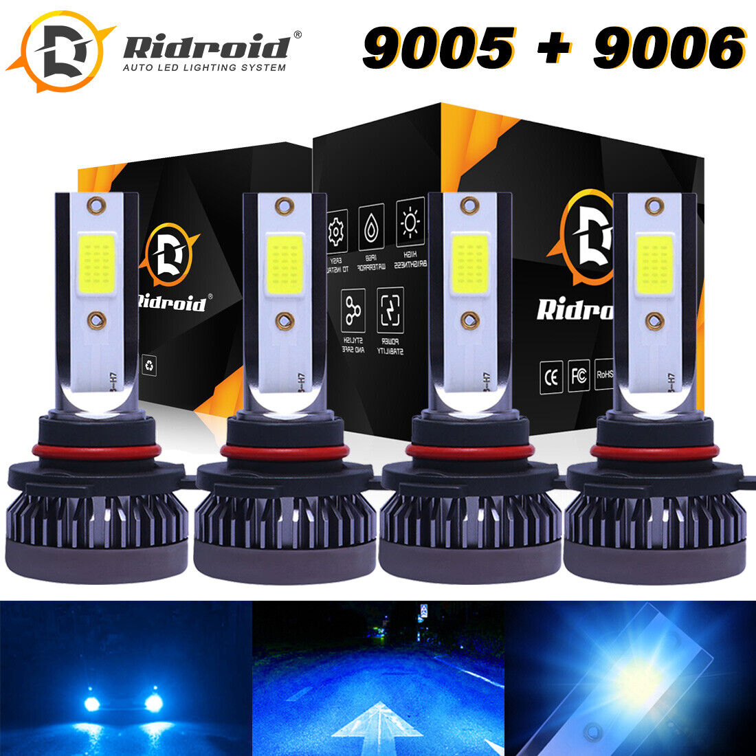 4PCS Mini 9005 9006 LED Combo Headlight Kit Bulbs 8000K Ice Blue High & Low Beam