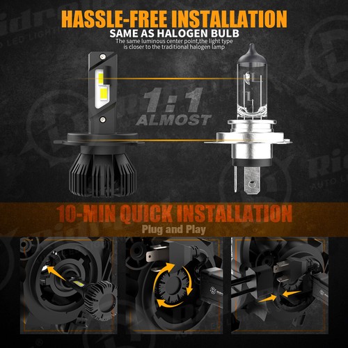 RIDROID Combo 2 H4 9003 LED Headlight Kit Bulb High Low Beam Super White 60000LM