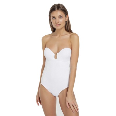 Женский текстурированный цельный купальник-бандо Calvin Klein, Белый, 16