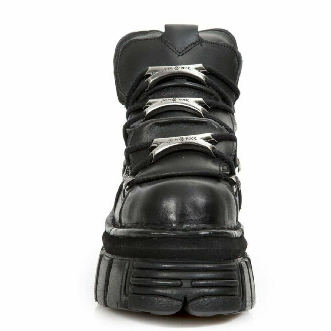 Pre-owned Rock M.106-s29 Boots Tower Shoes Metallic Black Leather Biker Gothic