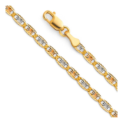 Pre-owned Wellingsale 14k Tri Color Gold Solid 2.6mm Valentino Chain Necklace