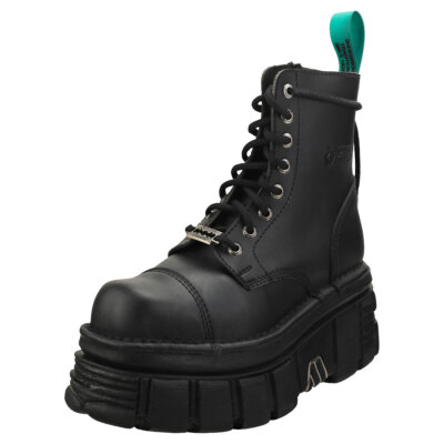 Pre-owned New Rock Rock Combat Vegan Unisex Platform Boots In Black - 10.5 Us