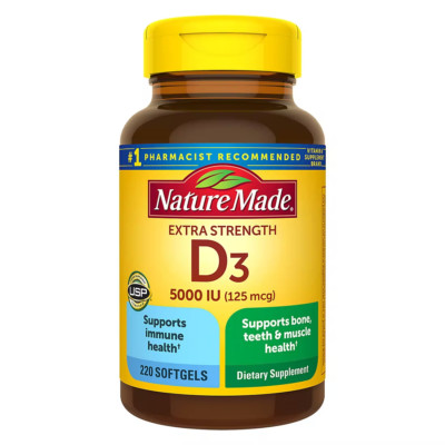 Nature Made Extra Strength Vitamin D3 5000 IU(125 mcg), 220 Softgels - Nov 2025