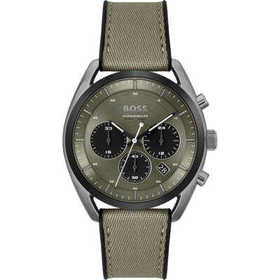 Pre-owned Hugo Boss Mens Wristwatch  Top 1514092 Chrono Silicone Black Green