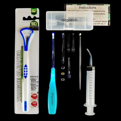 Airgoesin Professional Tonsil Stone Remover Kit w/LED Tool, Irrigation (Blue)