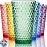 Bravario Laguna Plastic Drinking Glasses, Premium Quality Durable BPA-Free Water Tumblers, Dishwasher-Safe, Stackable Cups in Assorted Colors, 18 oz Set of 6